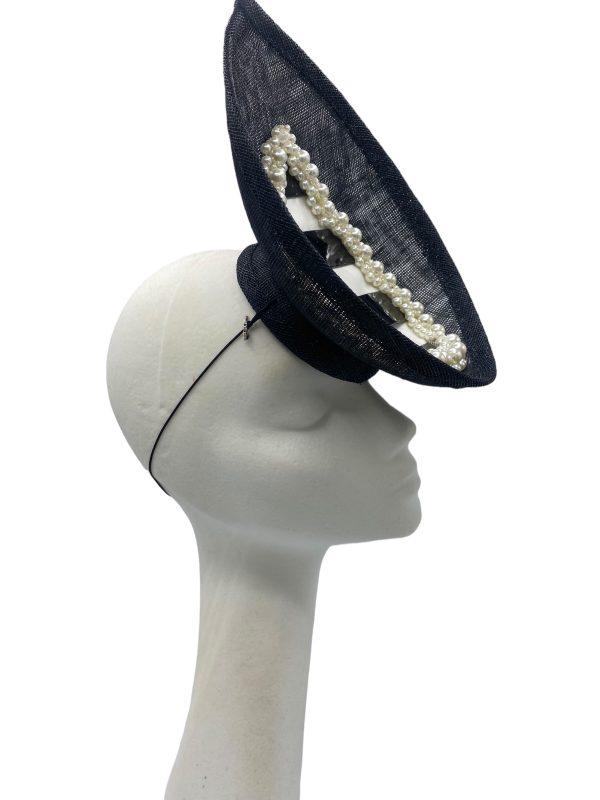 Black percher, white and black striped design finished with pearl detail.